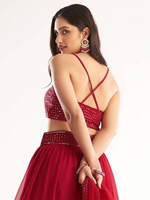 Red Georgette Embroidered Lehenga Set 4