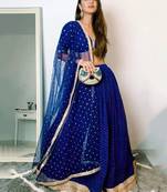 wonderful blue leheriya printed georgette indian designer sangeet ceremony lehenga choli