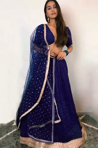 wonderful blue leheriya printed georgette indian designer sangeet ceremony lehenga choli