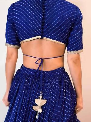 wonderful blue leheriya printed georgette indian designer sangeet ceremony lehenga choli 5