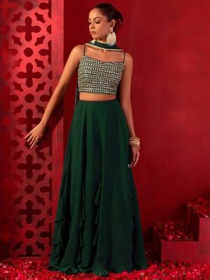 Green Georgette Party Wear Lehenga With Sequins Choli 1