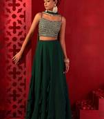 Green Georgette Party Wear Lehenga With Sequins Choli
