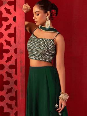 Green Georgette Party Wear Lehenga With Sequins Choli 2