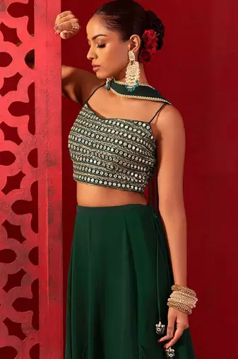 Green Georgette Party Wear Lehenga With Sequins Choli