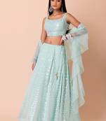 Sky-Blue Sequins Embroidered Georgette Wedding Wear Indian Lehenga Designs