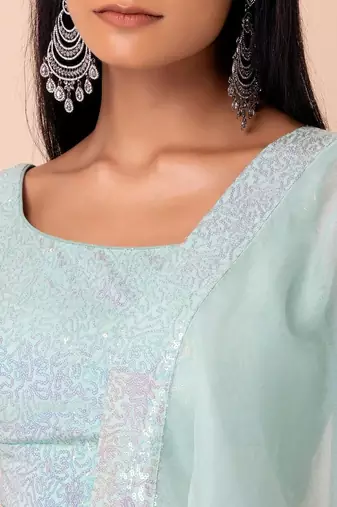 Sky-Blue Sequins Embroidered Georgette Wedding Wear Indian Lehenga Designs