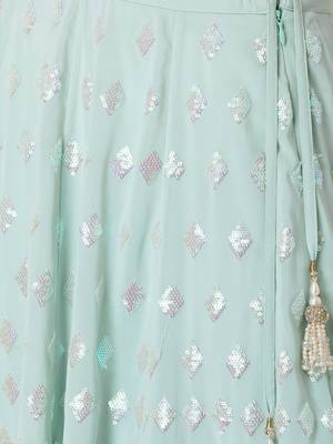 Sky-Blue Sequins Embroidered Georgette Wedding Wear Indian Lehenga Designs 5