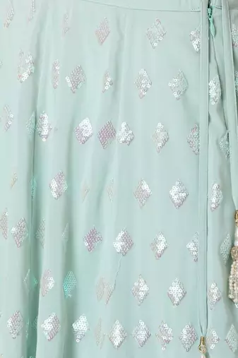Sky-Blue Sequins Embroidered Georgette Wedding Wear Indian Lehenga Designs