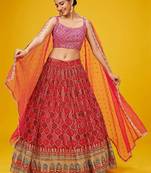 Fascinating Red Sequins Embroidered Georgette Designer Wedding Wear Indian Lehenga Dress