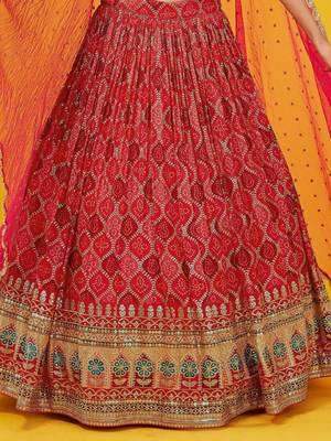 Fascinating Red Sequins Embroidered Georgette Designer Wedding Wear Indian Lehenga Dress 3
