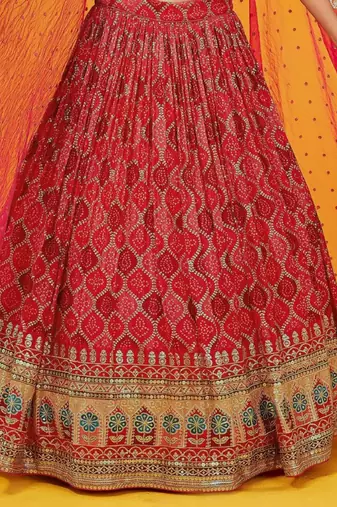 Fascinating Red Sequins Embroidered Georgette Designer Wedding Wear Indian Lehenga Dress