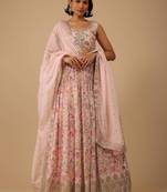 Alluring Peach Digital Print With Embroidered Organza Designer Indian Wedding Lehenga Choli Dress