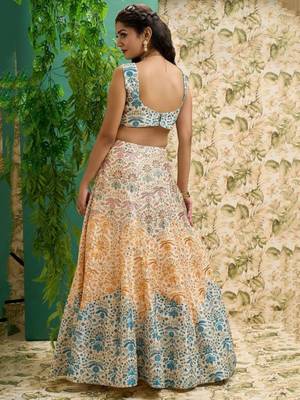  Off White Printed Art Silk Wedding Lehenga Choli With Dupatta 5