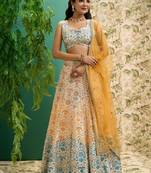  Off White Printed Art Silk Wedding Lehenga Choli With Dupatta