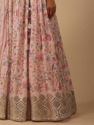 Alluring Peach Digital Print With Embroidered Organza Designer Indian Wedding Lehenga Choli Dress 5