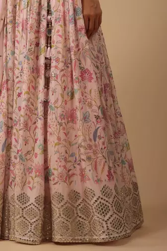 Alluring Peach Digital Print With Embroidered Organza Designer Indian Wedding Lehenga Choli Dress