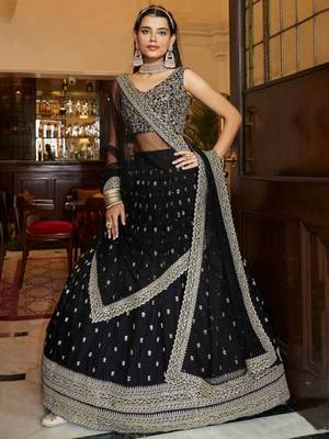 Dazzling Black Sequence Embroidered Net Lehenga Choli Wedding Lehenga 1