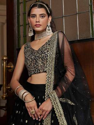 Dazzling Black Sequence Embroidered Net Lehenga Choli Wedding Lehenga 2