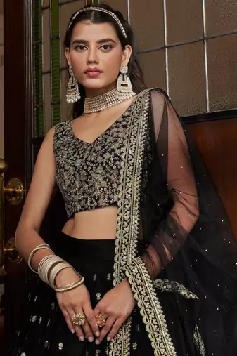 Dazzling Black Sequence Embroidered Net Lehenga Choli Wedding Lehenga
