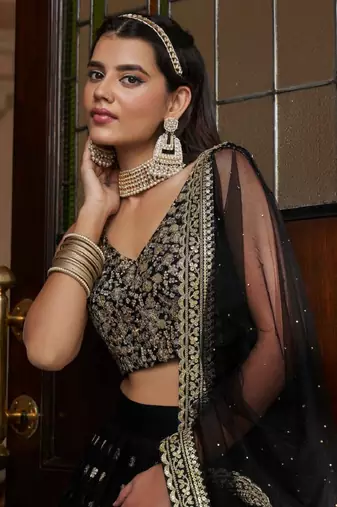 Dazzling Black Sequence Embroidered Net Lehenga Choli Wedding Lehenga
