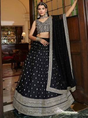 Dazzling Black Sequence Embroidered Net Lehenga Choli Wedding Lehenga 4