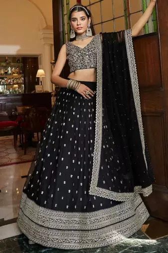 Dazzling Black Sequence Embroidered Net Lehenga Choli Wedding Lehenga