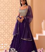Dazzling Purple Georgette Wedding Lehenga With Sequins Choli
