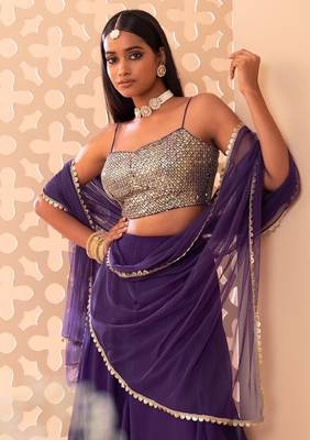 Dazzling Purple Georgette Wedding Lehenga With Sequins Choli 2