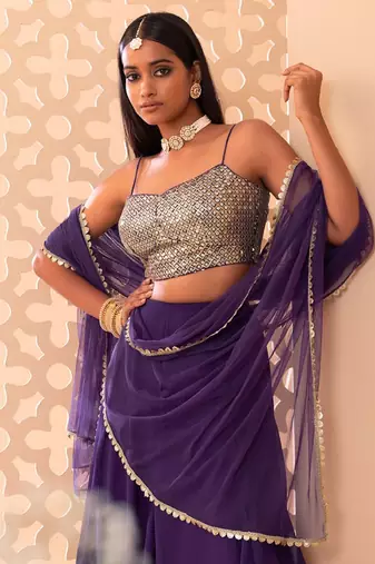Dazzling Purple Georgette Wedding Lehenga With Sequins Choli