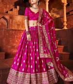 Marvelous Hot-Pink Thread & Sequins Embroidered Silk Indian Wedding Lehenga Choli