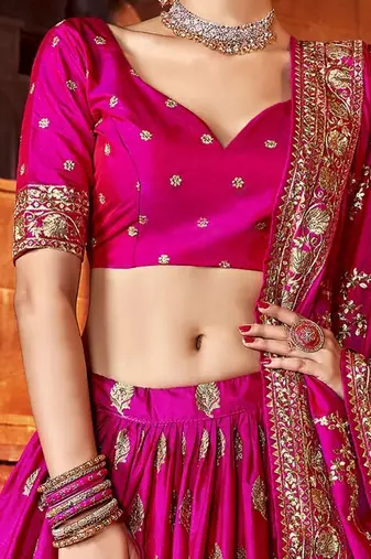 Marvelous Hot-Pink Thread & Sequins Embroidered Silk Indian Wedding Lehenga Choli