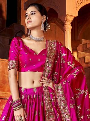 Marvelous Hot-Pink Thread & Sequins Embroidered Silk Indian Wedding Lehenga Choli 3