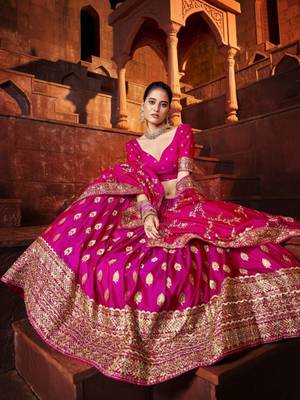Marvelous Hot-Pink Thread & Sequins Embroidered Silk Indian Wedding Lehenga Choli 4