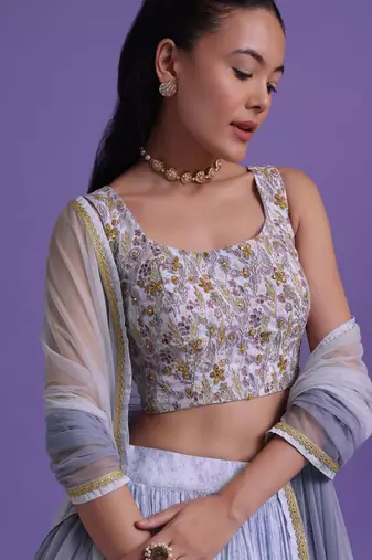 Blue Digital Printed Georgette Function Wear Indian Lehenga Choli