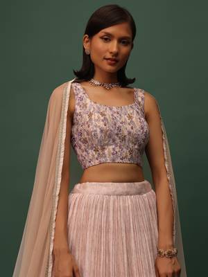  Peach Digital Printed Georgette Party Wear Indian Lehenga Choli 2