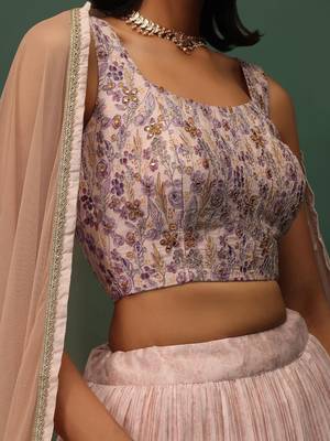  Peach Digital Printed Georgette Party Wear Indian Lehenga Choli 3