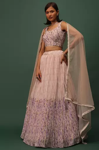  Peach Digital Printed Georgette Party Wear Indian Lehenga Choli