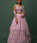 Astounding Pink Digital Printed Georgette Engagement Indian Lehenga Dress