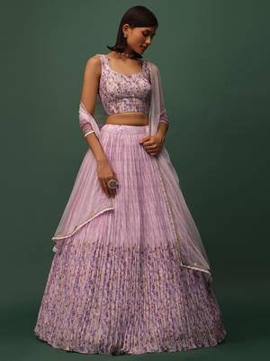 Astounding Pink Digital Printed Georgette Engagement Indian Lehenga Dress 3