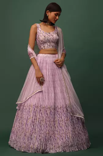 Astounding Pink Digital Printed Georgette Engagement Indian Lehenga Dress