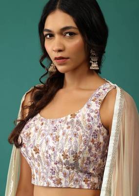  Off-White Digital Printed Georgette Indian Wedding Lehenga Dress 3