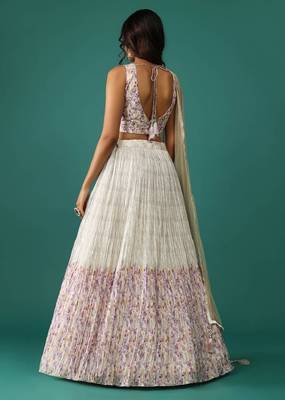  Off-White Digital Printed Georgette Indian Wedding Lehenga Dress 4