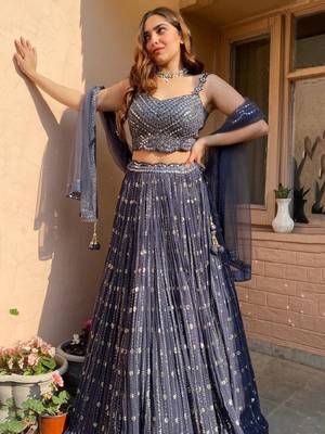 Grey Sequins Georgette Designer Wedding Wear Lehenga Choli 1