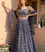 Grey Sequins Georgette Designer Wedding Wear Lehenga Choli