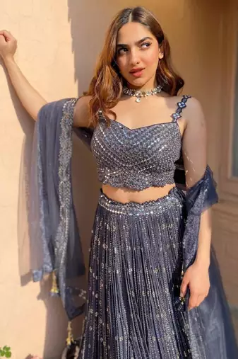 Grey Sequins Georgette Designer Wedding Wear Lehenga Choli