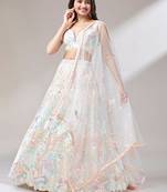 astounding off white sequins embroidered soft net indian wedding wear lehenga choli
