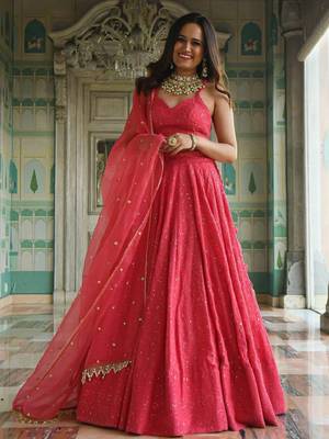 Wondrous Rose Pink Sequined Georgette Bridesmaid Lehenga Choli Wedding Lehenga 3