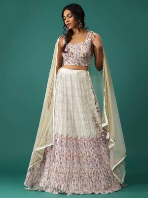  Off-White Digital Printed Georgette Indian Wedding Lehenga Dress 1