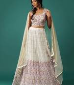  Off-White Digital Printed Georgette Indian Wedding Lehenga Dress