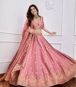 Alluring Pink Sequins Dori Embroidered Art Silk Designer Lehenga Choli With Dupatta Wedding Lehenga